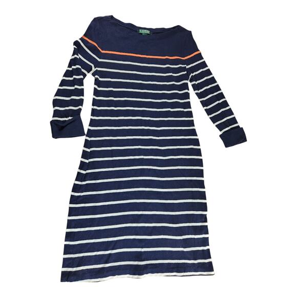 Lauren Ralph Lauren Womens sheath dress cotton long sleeve stripes sz large blue - Picture 1 of 7